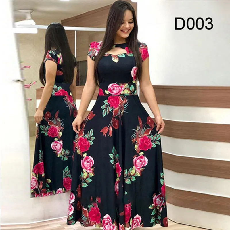 Women\'s Elegant Maxi Dress Retro Sexy Fashion Print Dinner Robe S-5XL