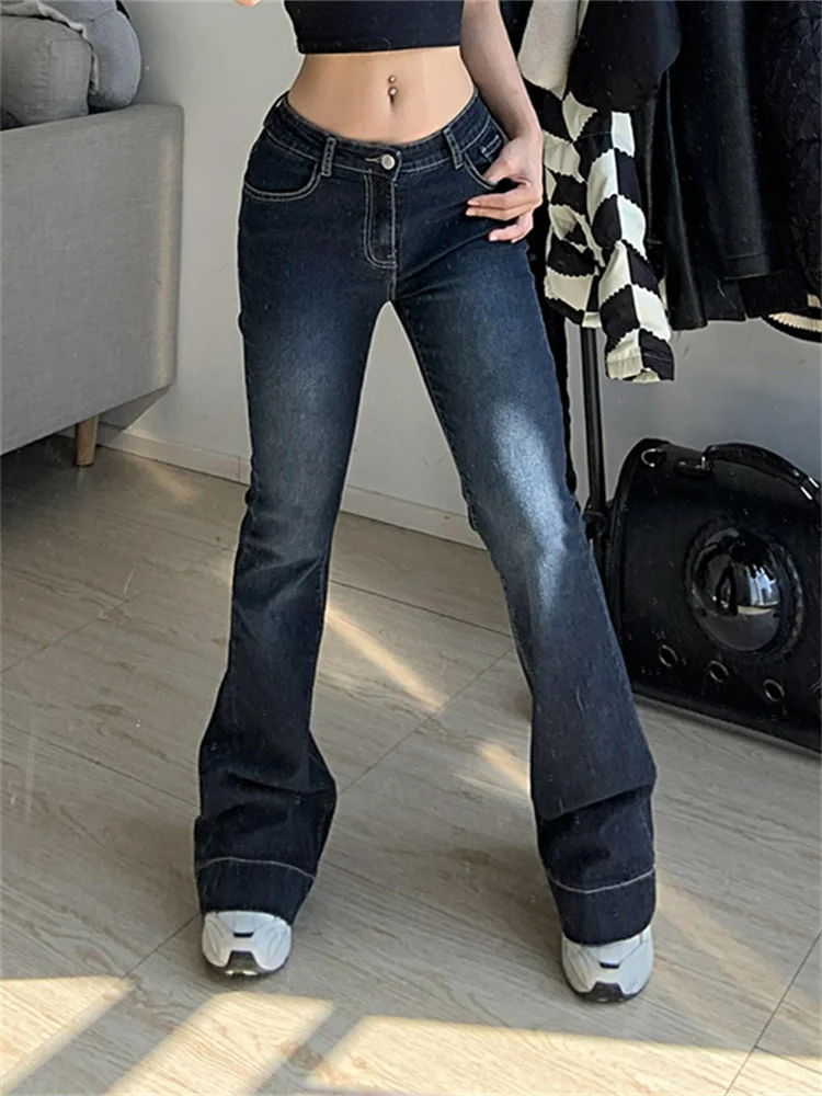 Low Waisted Y2K Flare Jeans Aesthetic Retro 2000s Cute Denim Sweatpants Streetwear Fashion Harajuku Casual Capris Cuteandpsycho 2