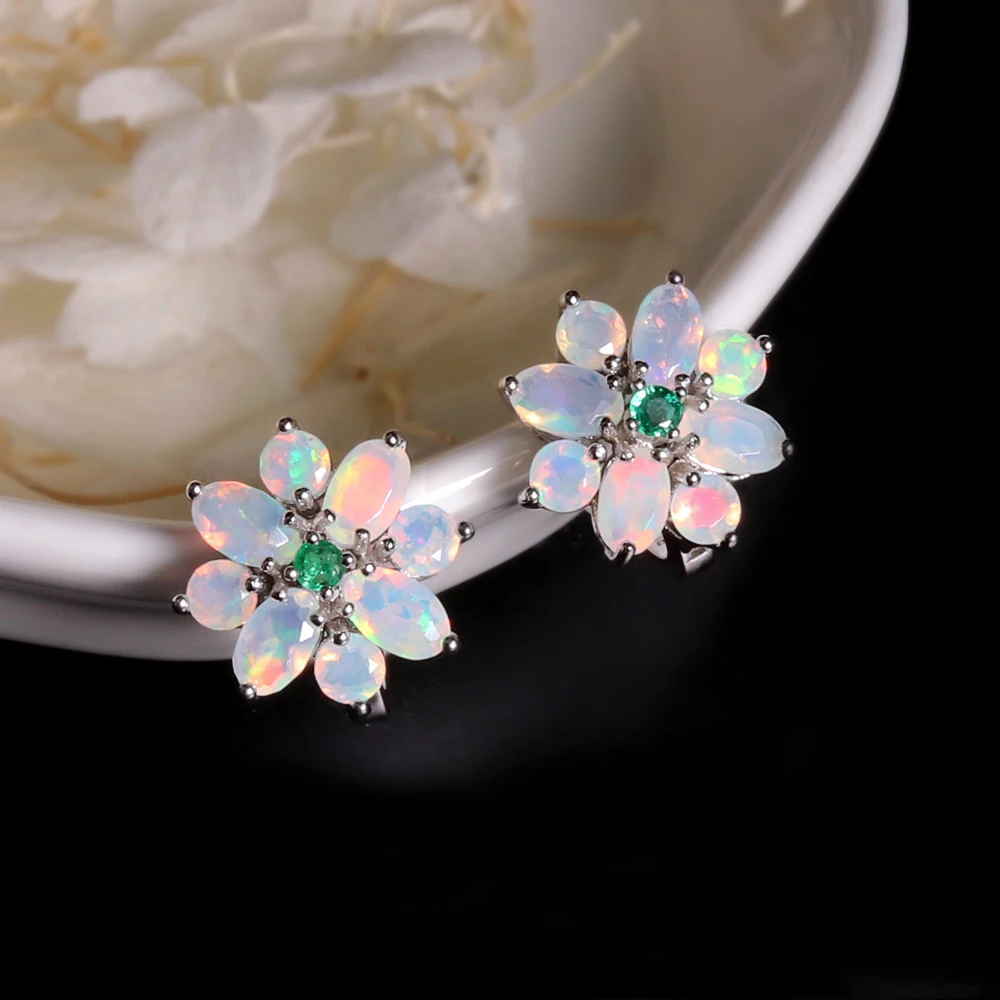 100% Natural opal emerald jewelry set 925 sterling silver gemstone earring Ring for women mom wife nice gift bolai 2