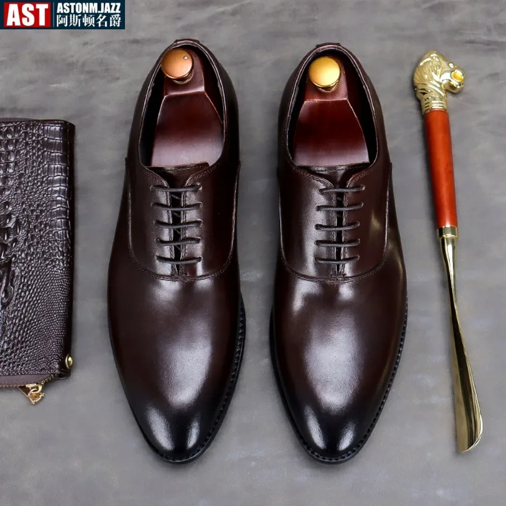 

Men Dress Leather Shoes Lace Up Genuine Leather Mens Casual Oxford Shoe Moccasin Glitter Male Footwear Pointed Toe Shoes For Men