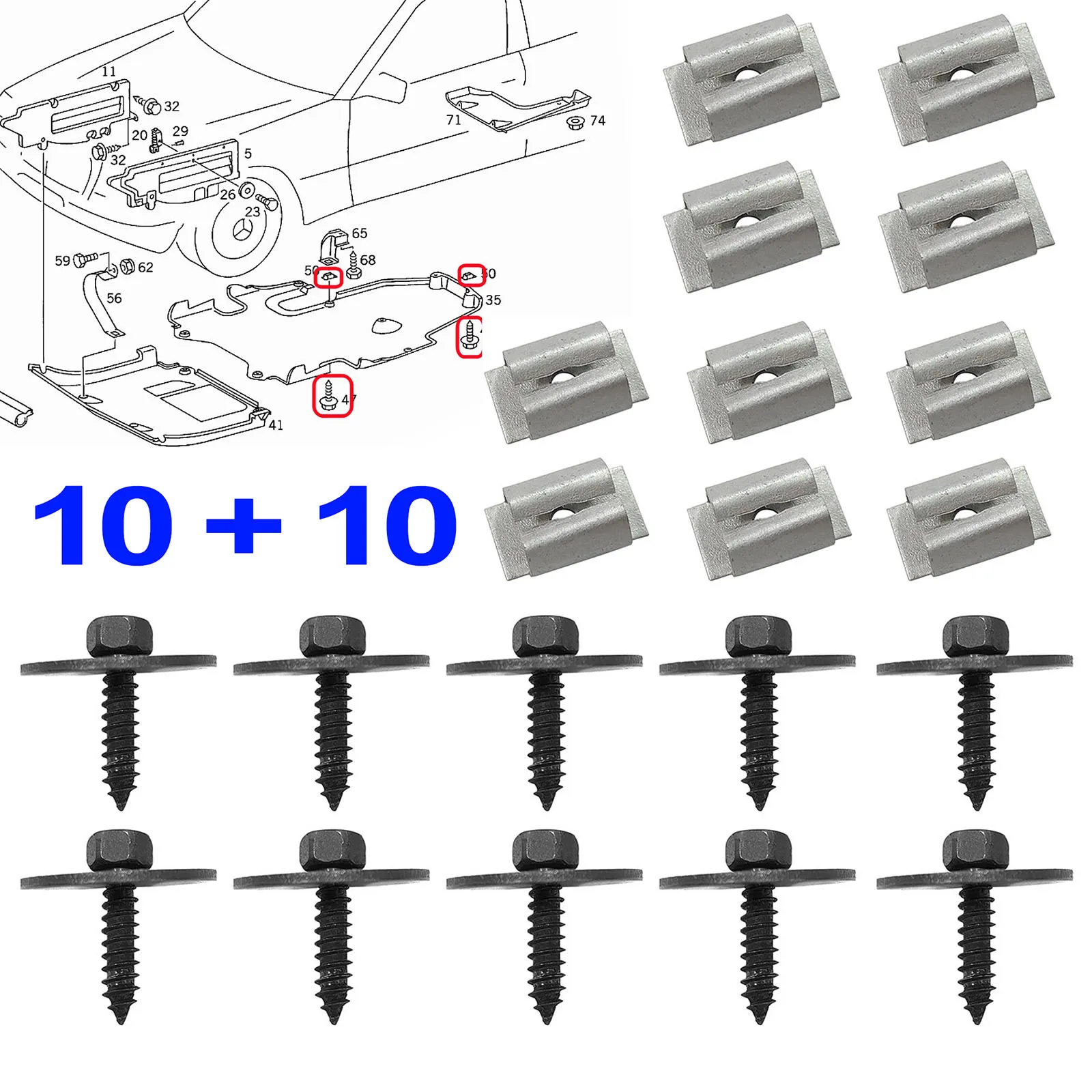Engine Undertray Cover Splash Guard Screws Washer Nuts Bolt 20x For MERCEDES BENZ C E S SL SLK W204 W203