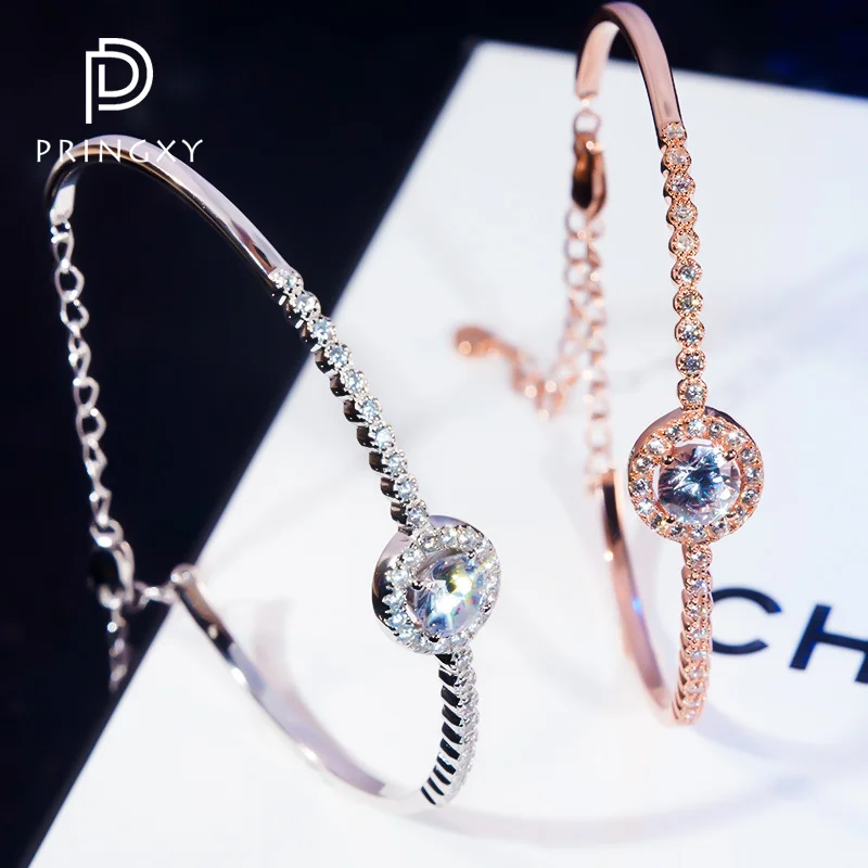 PRINGXY 2023 Platinum Plated Diamond Bracelet 925 Sterling Silver Sparkling Wedding Luxury Fine Jewelry Banquet Christmas Gifts