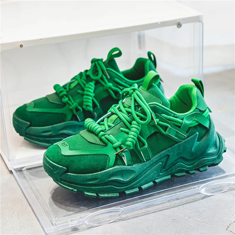 Chunky Sneakers Casual Designer Platform Trendy Green Mens Fashion