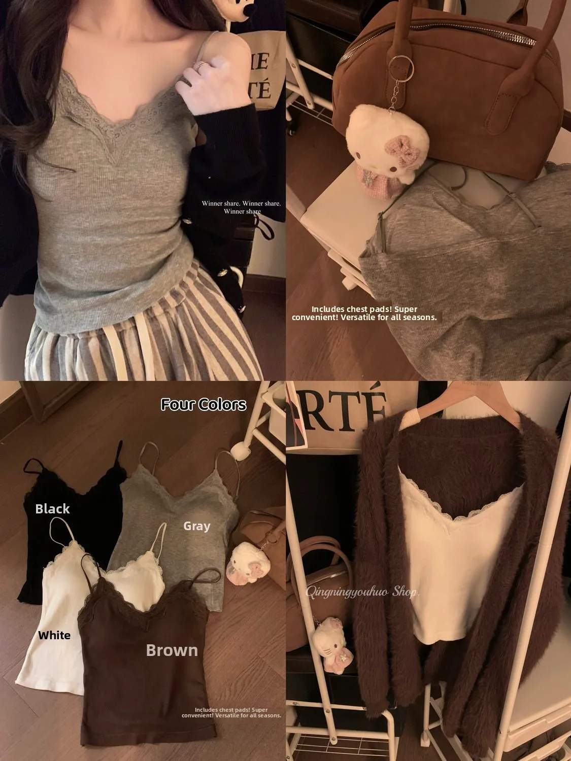 Women's Lace Strap Padded Tank Top