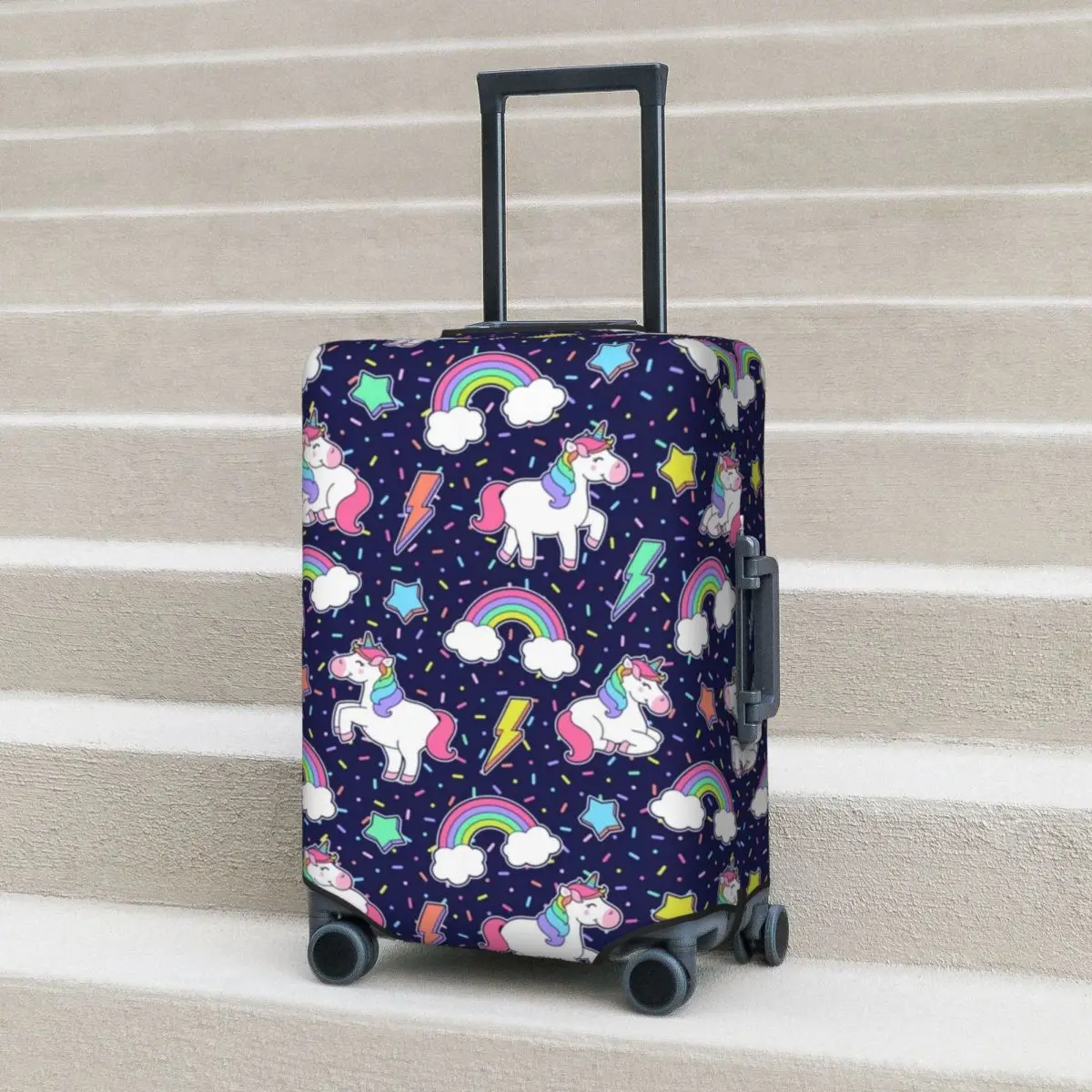 

Cute Unicorn Cartoon Suitcase Cover Rainbow Star Thunder Travel Flight Practical Luggage Supplies Protector
