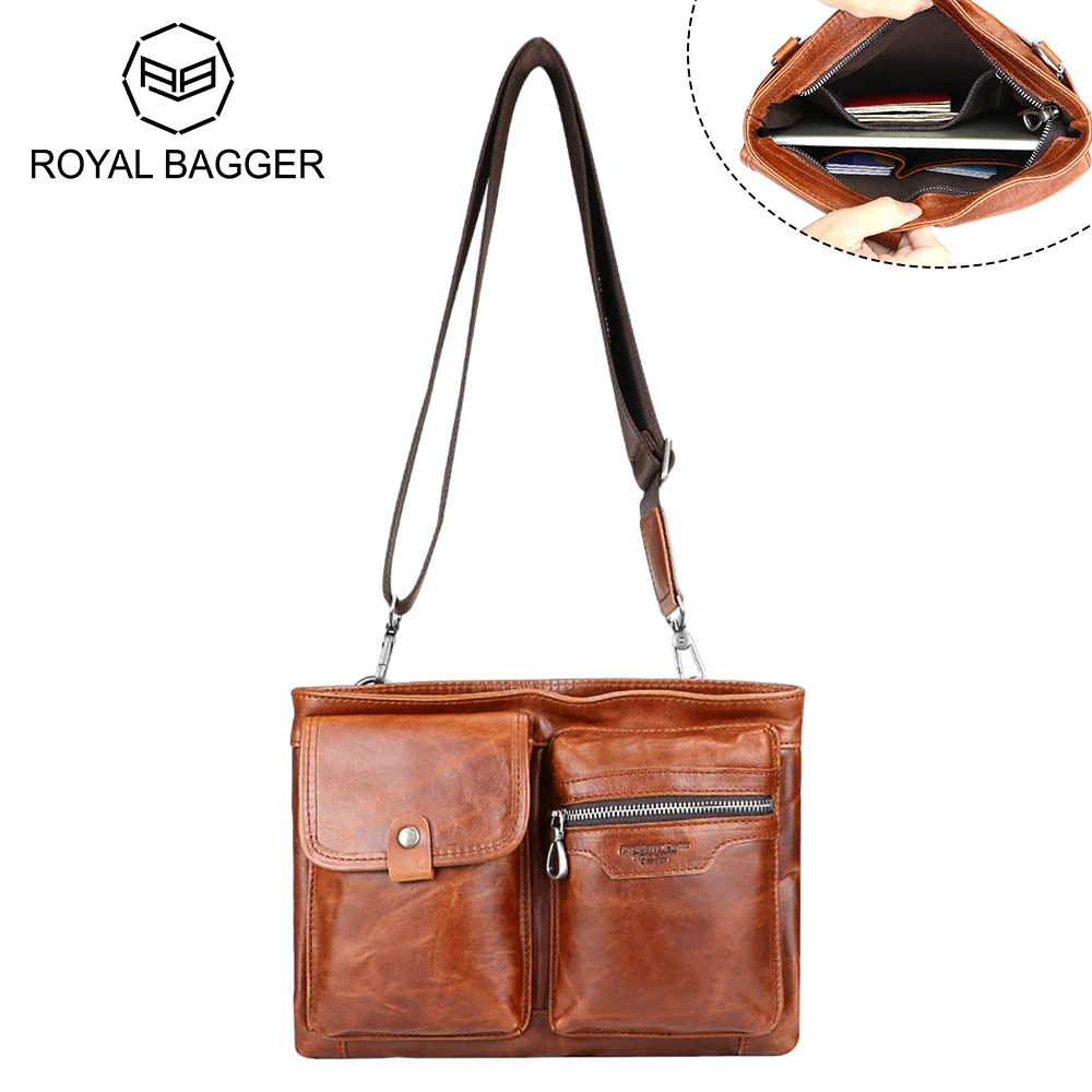 

Royal Bagger Vintage Men's Business Messenger Bags, Genuine Leather Crossbody Bag, Daily Use Commuter Shoulder Purse 1624