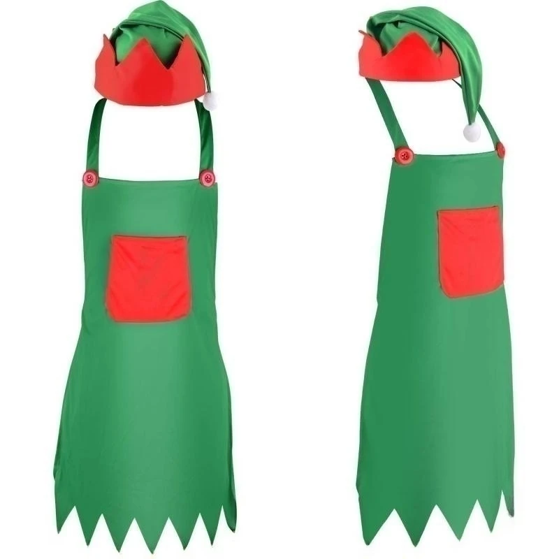 

Christmas Elf Kits Include Elf Aprons Elf Hats Christmas Party Costume Supplies (Green)