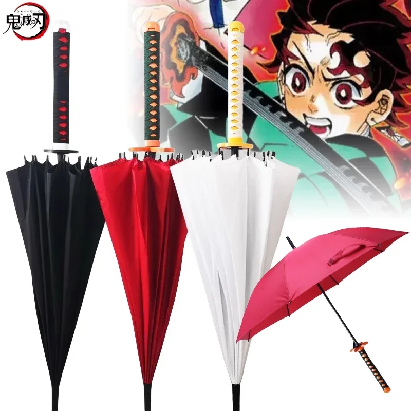 Katana Anime Umbrella Ninja Long Parasol Kimetsu No Yaiba Tanjirou Cosplayer Samurai Sword Katana Handle Umbrellas