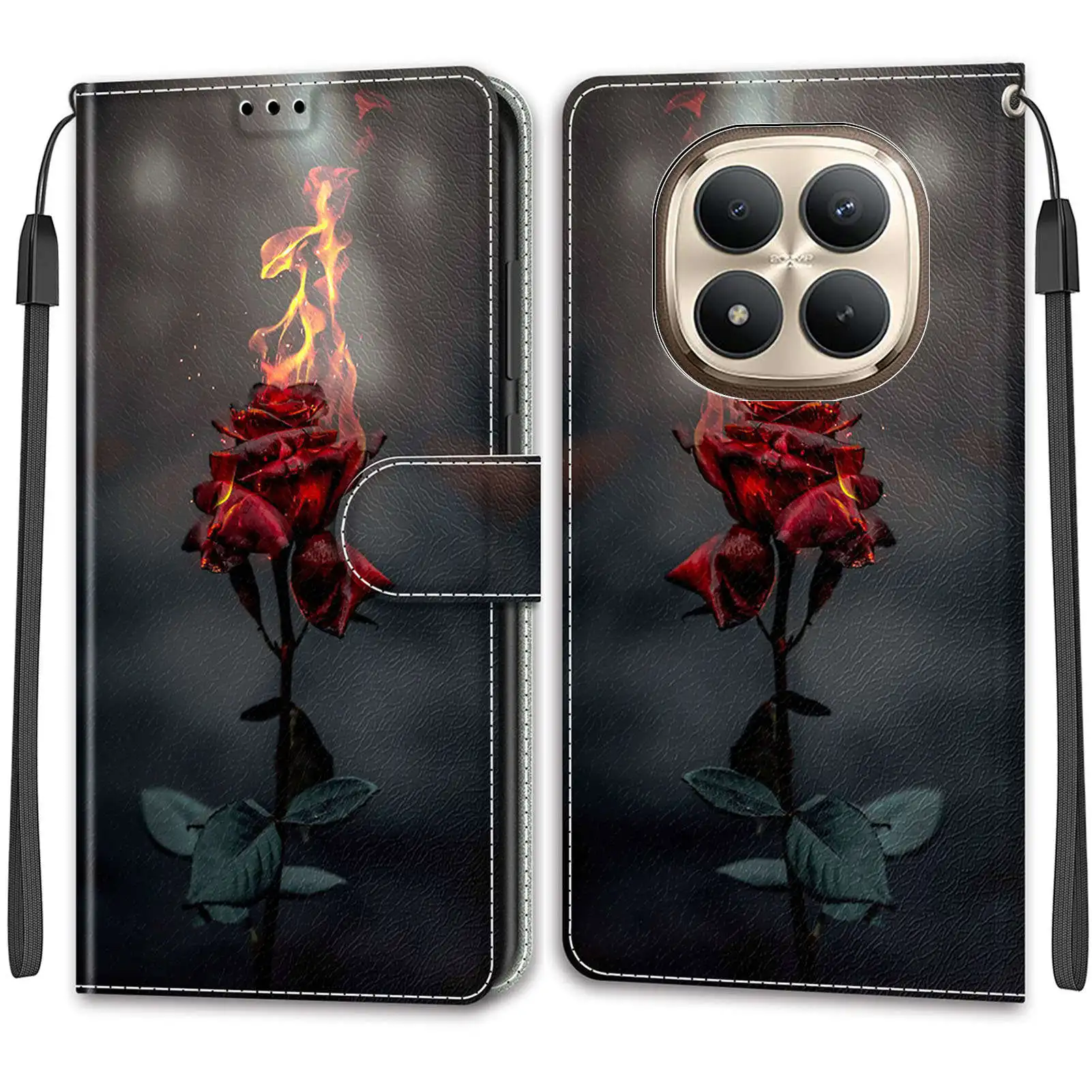 Leather Wallet Phone Case with Magnetic Flip Cover and Stand - Painted Design