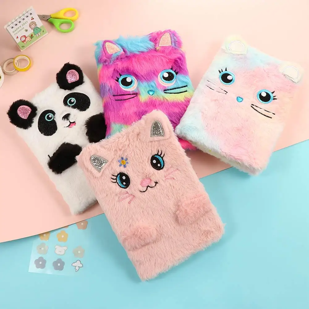 

Student Gift Cat Design Kawaii Books DIY Journal Girl Gift Animal Cartoon Notebook Fluffy Cover Plush Notebook Planner