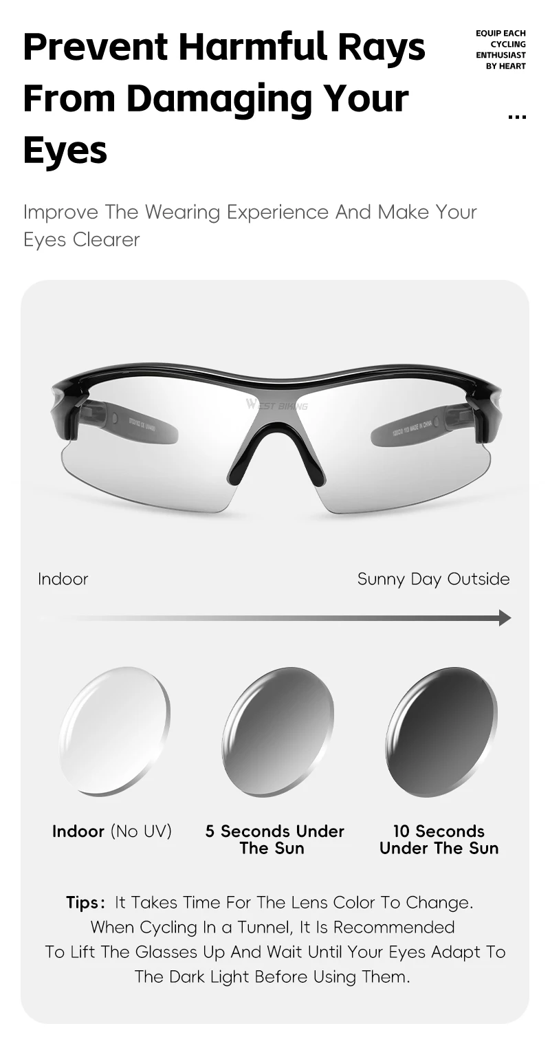 WEST BIKING Kinder-Fahrradbrille, bunt/photochrom, UV400, Outdoor-Sonnenbrille, winddichte Schutzbrille, MTB, Rennrad, Brillen – Detail 7