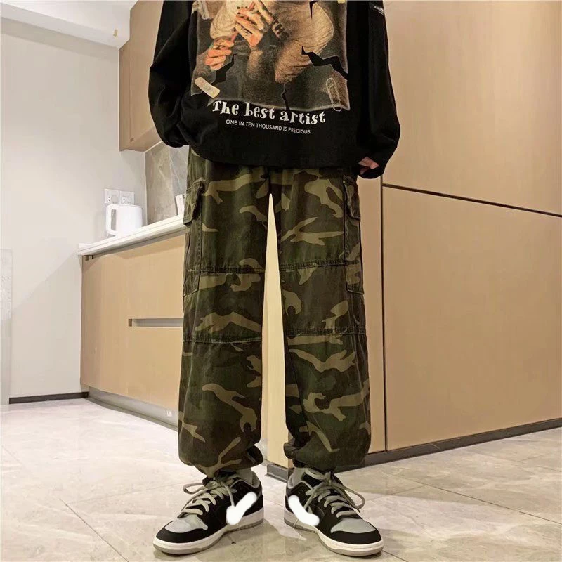 black casual pants Men's Cargo Pants Camouflage Drawstring Army Pants Loose Skinny Sweatpants Jogging Jogger Men Straight Cropped Pants For Men casual work pants