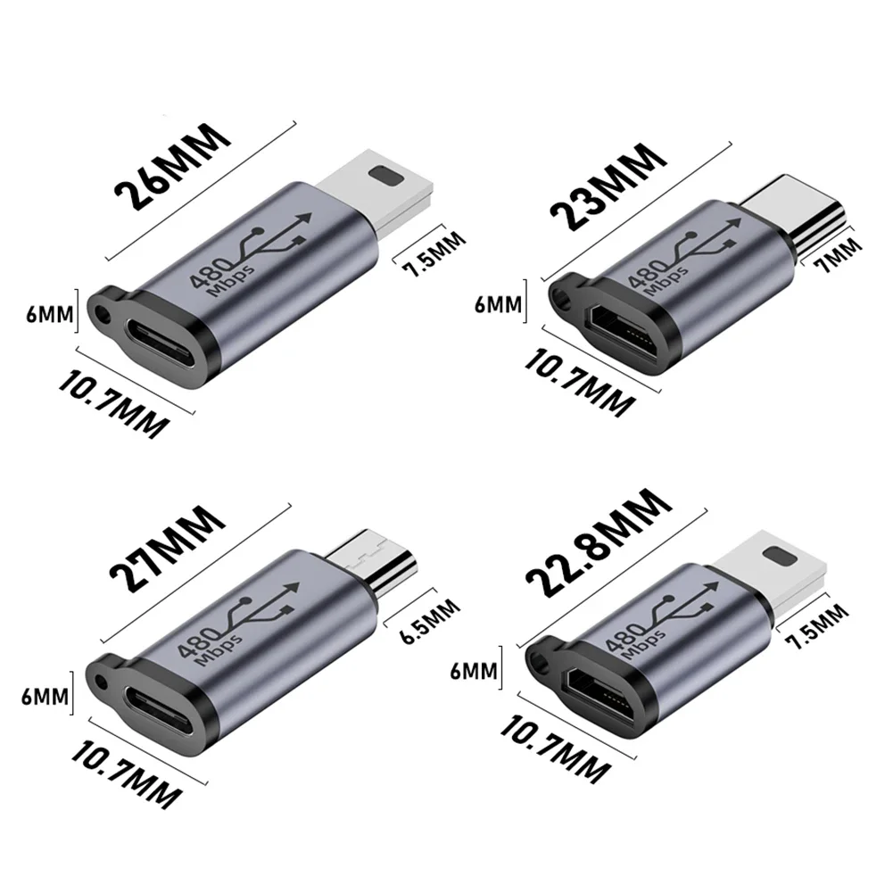유형 C 암-마이크로 USB/미니 USB 남성 변환기 전화/태블릿/PC 용 미니 USB/유형-C 남성 어댑터에 480Mbps 마이크로 USB 여성