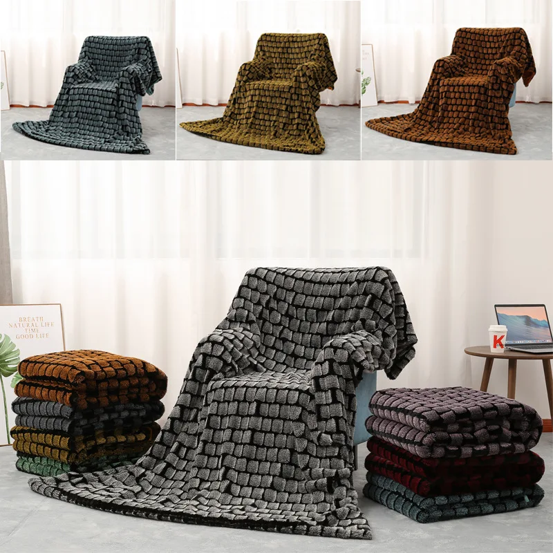 

Nordic Minimalist Plush Blanket Imitation Rabbit Mink Thickened Soft Plaid Blanket Bedspread for Bed Sofa Office Nap Shawl