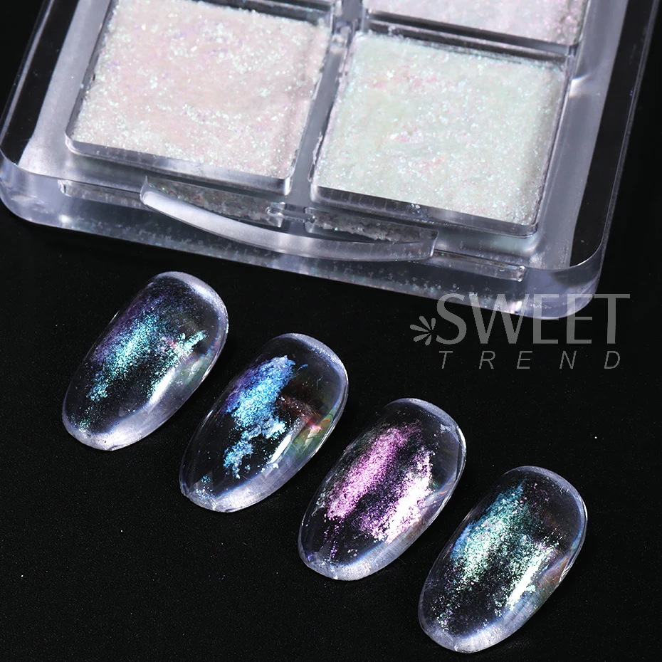 Iridescent Bling Mud Solid Nail Pigment 4 Colors Aurora Opal Glitter Powder Shimmer Chrome Sequin Japanese Manicure Decor Flakes