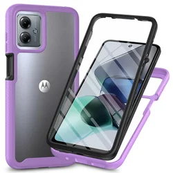 Enhanced Crystal Shockproof Cover with PET Screen Film - Hybrid TPU/PC Case, 360-Degree Full Coverage for Moto G14 (PURPLE)