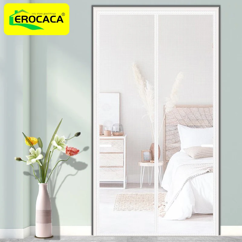 

EROCACA White Magnetic Mosquito Net Door Screen Anti Insect Invisible Glass Fibre Mesh Custom Curtain Tulle Automatic Closing