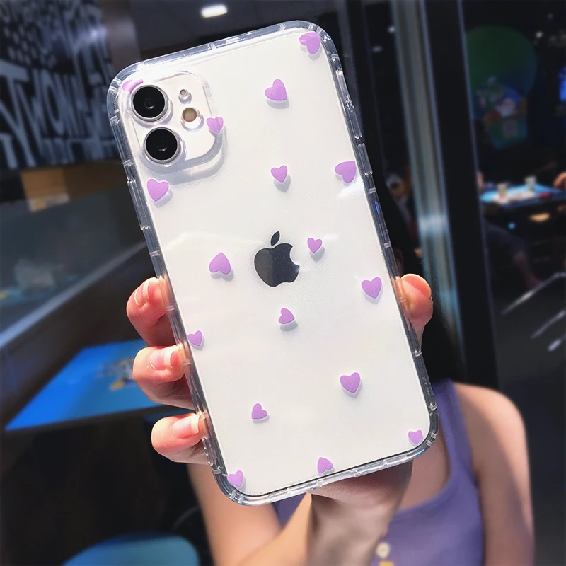 thumbnail image 1 of Fashion Love Heart Transparent Soft Phone Case For iPhone 11 13 14 Pro MAX X XS XR 12 Mini 7 8 plus SE2020 Cute Wave point Cover, 1 of 5