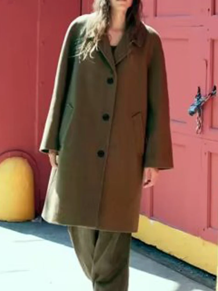 

2023 Women Autumn Winter Wool Blends Coats Fashion Loose Single Breasted Solid Female Elegant Street Overcoat Outerwear Clothing