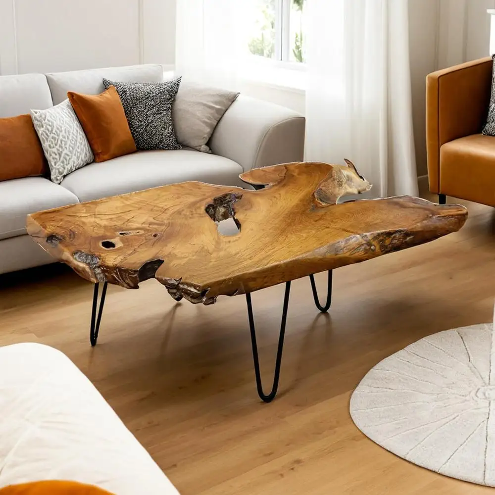 Natural Wood Live Edge Coffee Table Unique Rustic Desktop Sturdy Construction Versatile Functionality Perfect Living Room Decor 3