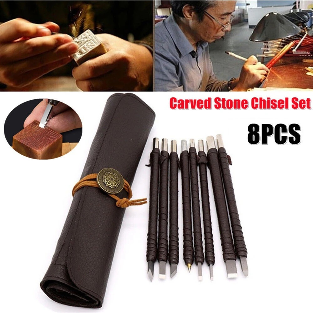 8 PCs Wood Chisels Knife Set Beginner Wood Carving Kit With Portable Leather Roll Bag Easy To Use Stone Chisel Wholesale 6 8 pcs wood carving hand chisel woodworking tool set woodworkers gouges carving knife