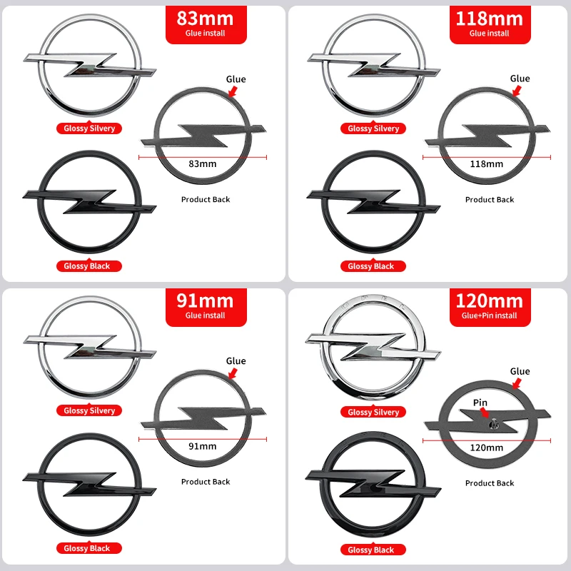 오펠 로고 엠블럼 배지 스티커 1개, ABS 소재, 자동차 전면 그릴, 후드, 보닛, 리어 트렁크 범퍼, 아스트라, 자피라, 인시그니아, 코르사 H, G에 적합
