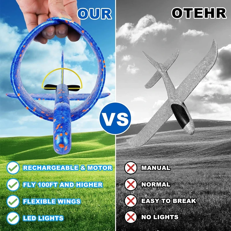 Electric Foam Plane Glider Hand Throw Airplane with LED Light Automatic Flight Planes Outdoor Kids Toys for Children Boys Gifts 6