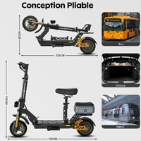 Trottinette Électrique 1200W, 80km Autonomie, Batterie 48V 20.8Ah, Frein Hydraulique, Pliable, Siège & Coffre, Pneus 11"/10" 7