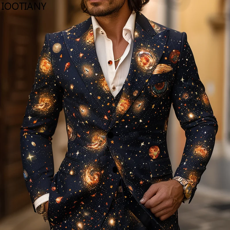 American Fashion Graffiti Casual Men's Suit Colorful Print Suit Jacket Pants Fashion Casual Party Men's Suits Bar Stage Show Set