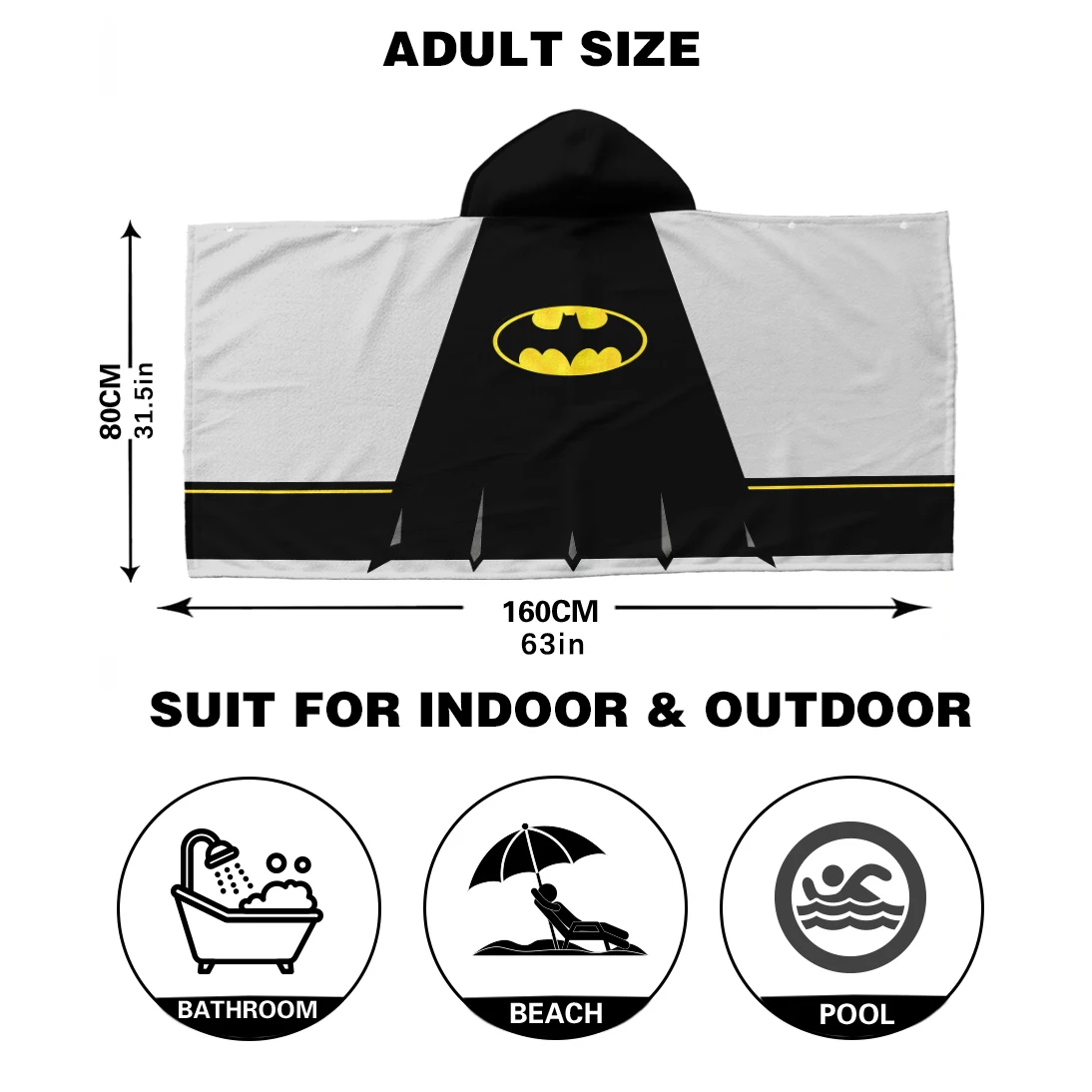 Description Picture 6 of item1pc Superhero Hooded Cape Digital Printing Adult Towel Bathrobe Quick Dry Skin-friendly Soft Terry Cloth Beach Pool Bathroom