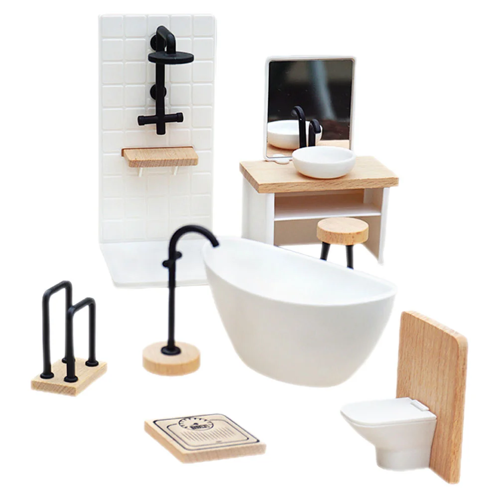 

Dollhouse Toilet Photo Prop Furniture Accessories Mini Bathtub Small Bathroom Decor Plastic Miniature Landscape
