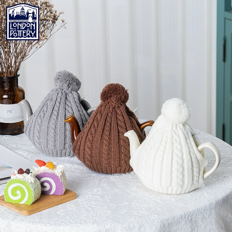 Teapot Insulation Cover London Pottery Teapot Tea cosy Grey Wool Knit Cover