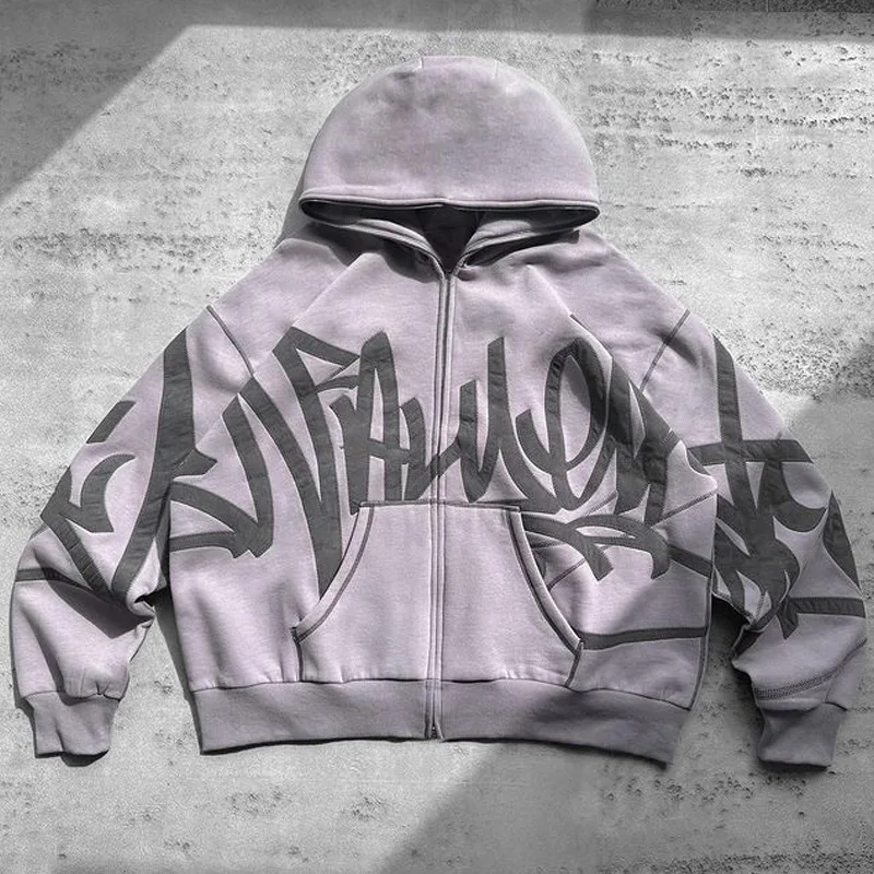 

2023 Men's and Women's Street Hair Bubble Hoodie Zipper Fashion Brand Loose Sweater Coat