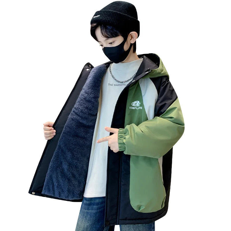 Kids Warm Patchwork Style Padded Parkas Coat For Boys Thermal Winter Jacket with Hood Jacket Zip Up Hoodie Trench Coat Outerwear