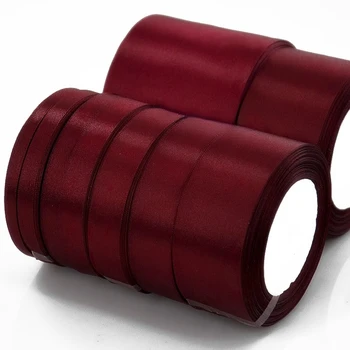 Burgundy Satin Ribbon Christmas Halloween Wedding Birthday Party Decoration Wine Red Gift Wrapping Tape DIY Handmade Crafts Bows