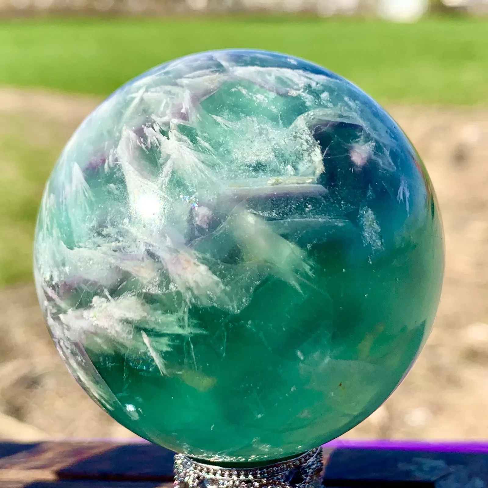 Rare Natural Snowflake Feather Fluorite Ball, Quartz Crystal Energy Ball Mineral Reiki Healing Stone, Degaussing Magic Divinatio 5