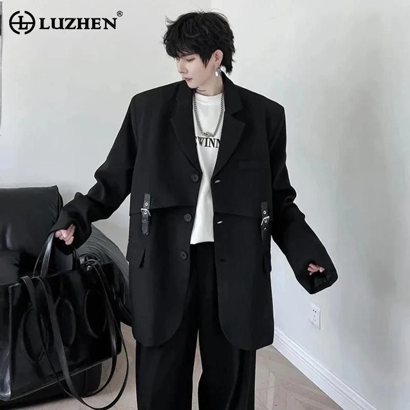 

LUZHEN 2024 Korean Niche Design Splicing Original Loose Casual Blazer Jacket Men's High Street Trendy Coat Leather Buckle LZ2706