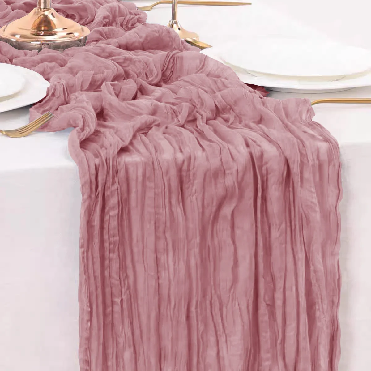 31.5IN X 118.11IN Christmas Table Runner, Rustic Polyester Cheesecloth Tableclot