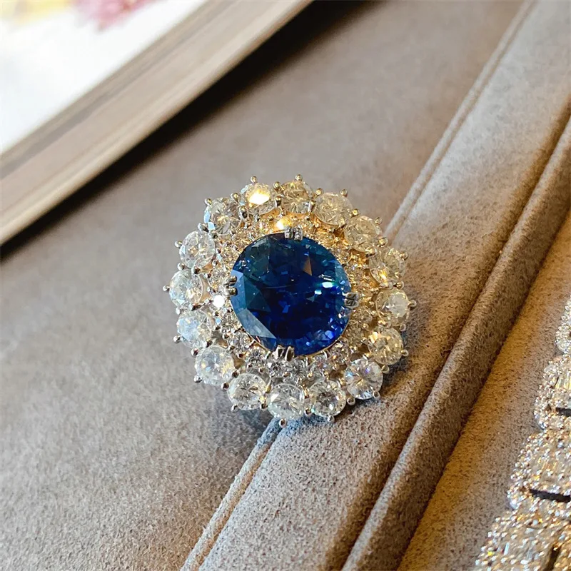 Royal Vintage Two Round CZ Cluster Blue Round Cocktail Rings for Women Party