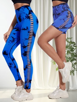 2024 Tie Dye Sexy Gym Leggings Women Hollow Out Butt Lifting Casual Pants Running Outdoors Fitness  Leggings Women High Waist 1