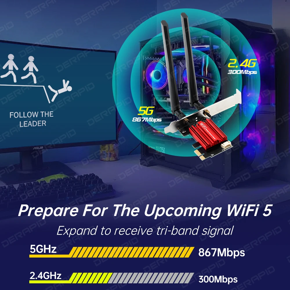 AC1200 PCIe WiFi 카드 블루투스 5.1 데스크탑 네트워크 어댑터 Windows 10 11용 1200Mbps 듀얼 밴드 5GHz 867Mbps 무선 카드