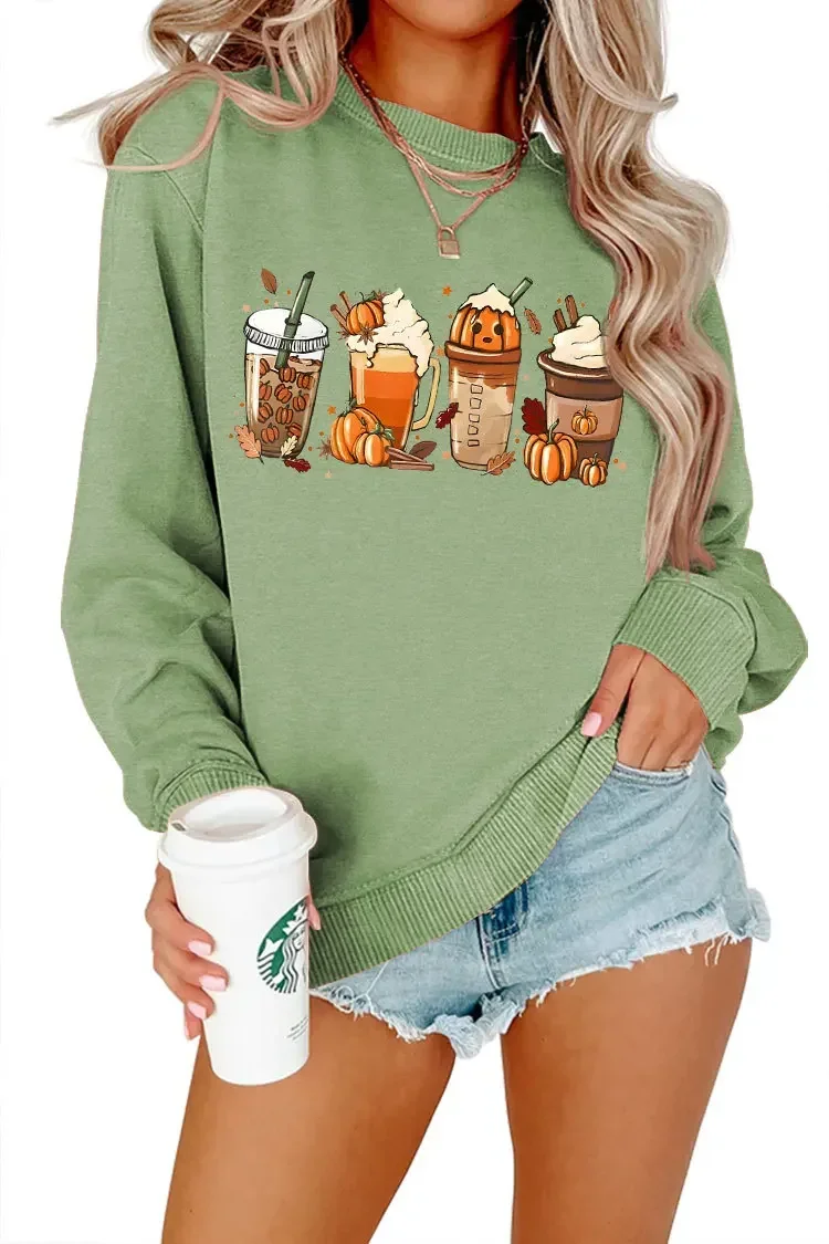 Fall Coffee Sweatshirt Cute Fall Hoodie Thanksgiving Sweatshirt Halloween Hoodies Women Clothes Coffee Lover Pullovers Tops
