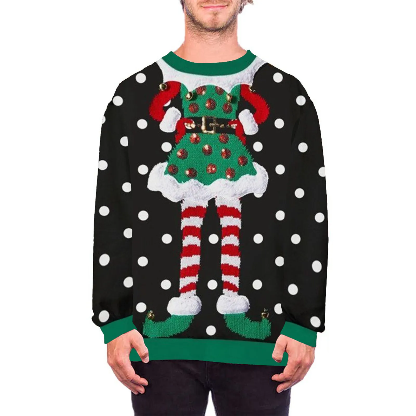 

Men Funny Print Christmas Hoodie Round Neck Long Sleeve Oversized Sweatshirt Autumn Winter Loose Sports Pullover Tracksuits Male