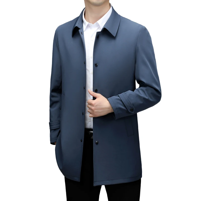 

Long Trench Coat Men Classic British Windbreaker Autumn Casual Stand Long Trench Coat Men Gray Beige Black Long Coat Men