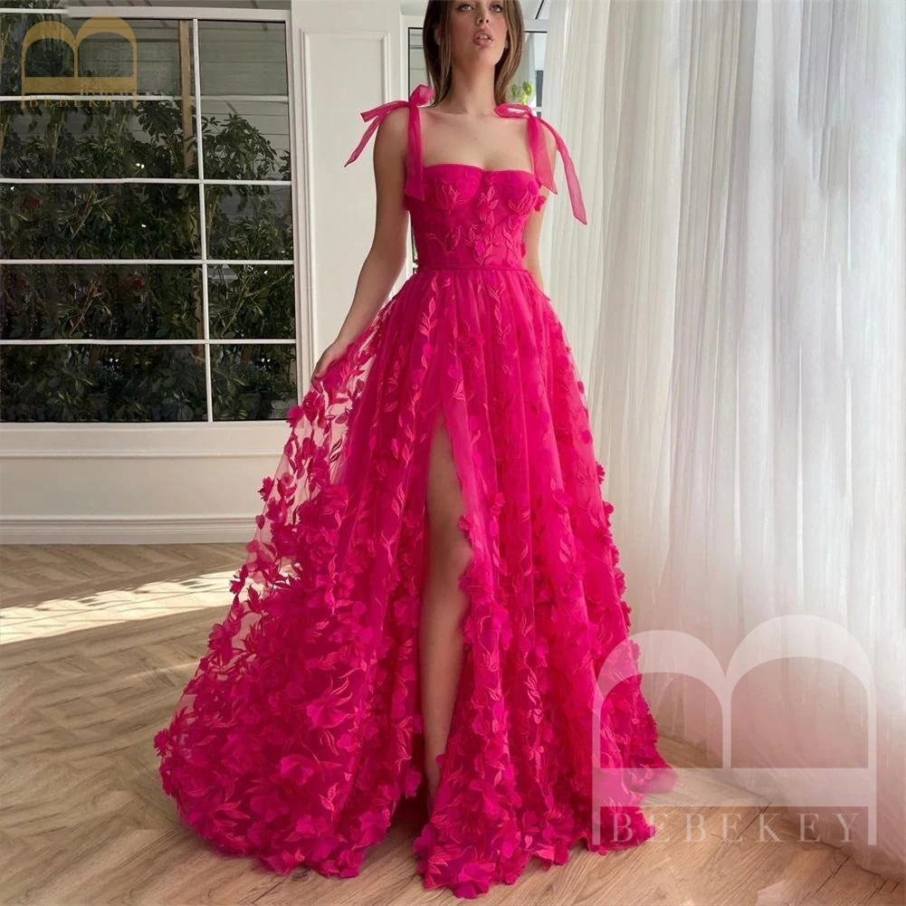 

Fuchsia Tulle Prom Dress Spaghetti Straps Evening Party Dresses 2024 Bespoke Occasion Dresses for Women A-line Elegant Gown Robe