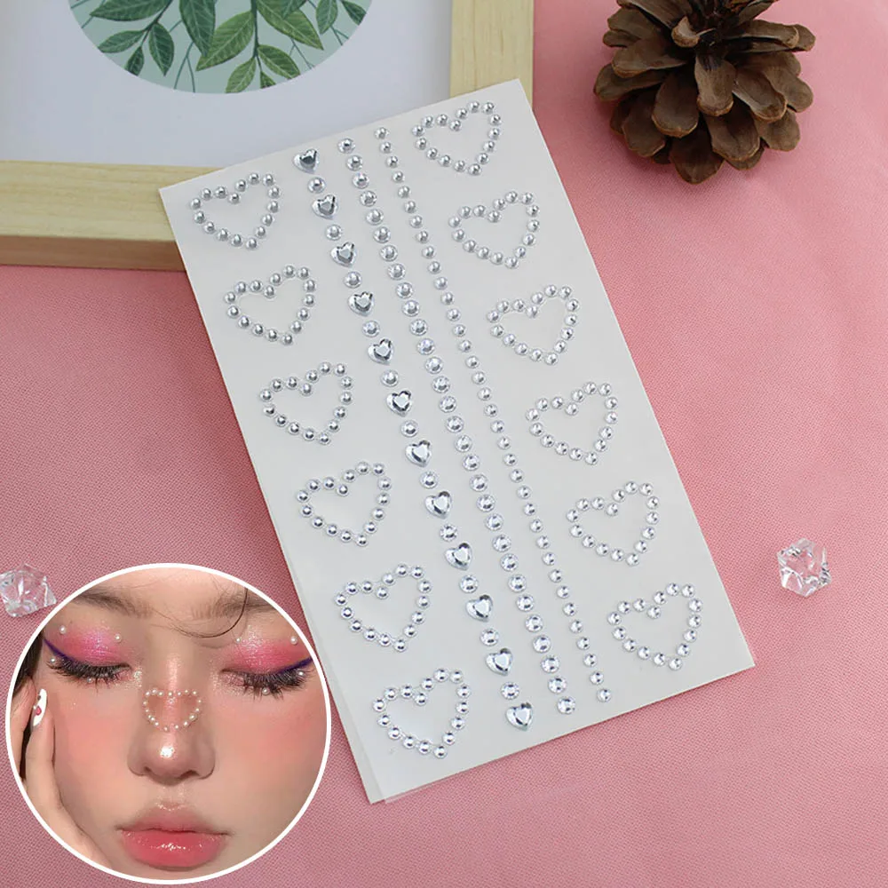 3D Face Jewelry Crystal Diamond Tattoo Stickers DIY Women Eyes Face Body Pink Heart Pearl Rhinestones 3D Makeup Art Stage