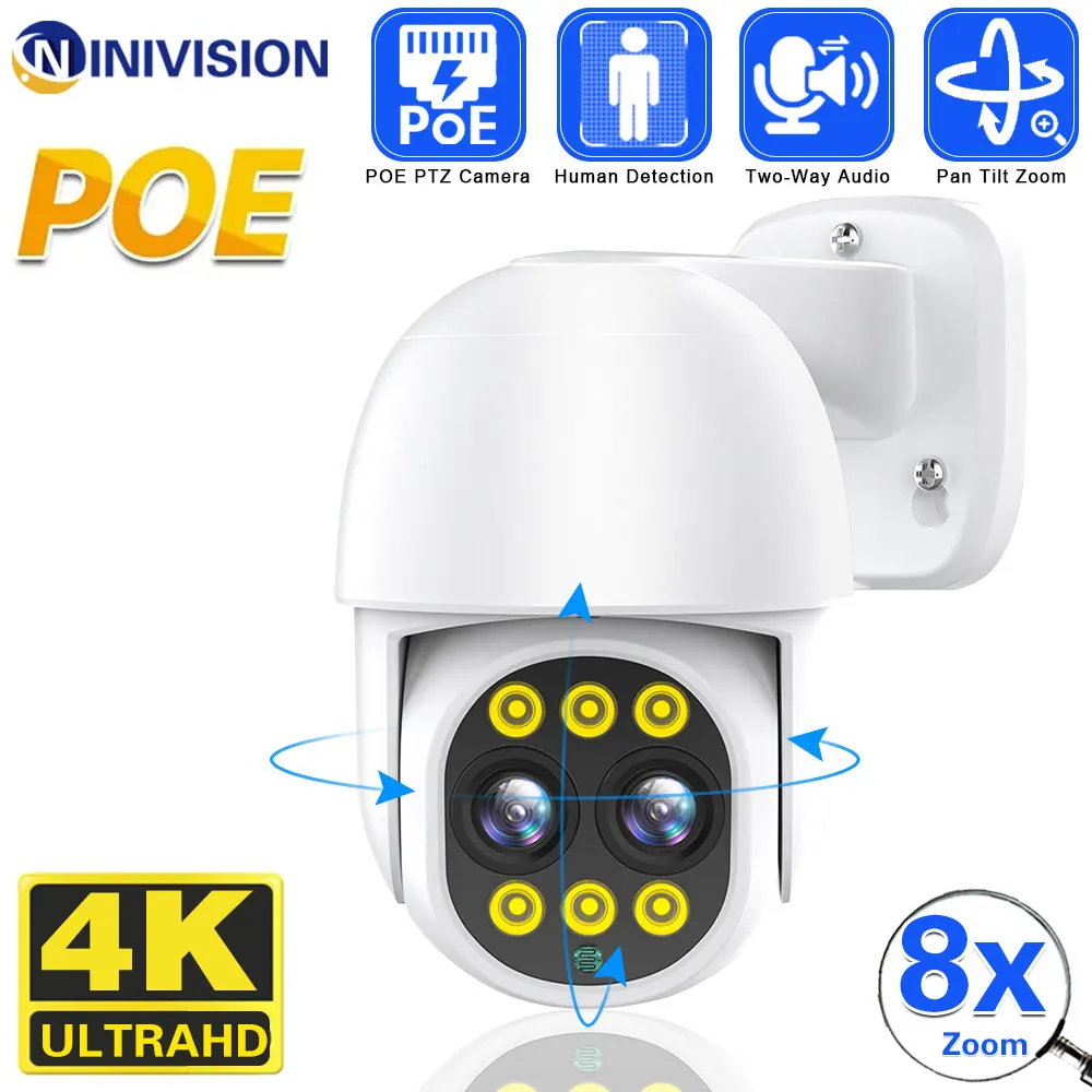 

4K 8MP PTZ камера POE 8X Zoom Security Outdoor Color Night Vision Smart AI P2P Pan Tilt с обнаружением движения двухстороннее аудио Cccam