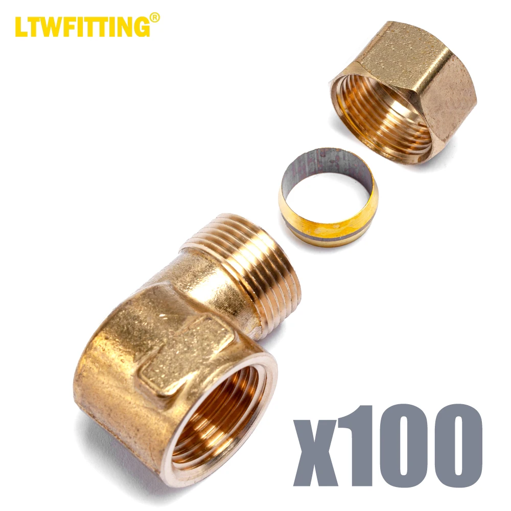 

LTWFITTING 5/8-Inch OD x 1/2-Inch Female NPT 90 Degree Compression Elbow,Brass Compression Fitting(Pack of 100)