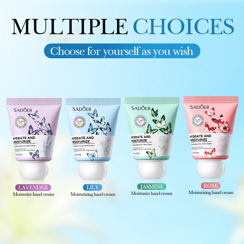 4pcs SADOER Flowers Hand Cream Sets Rose Sakura Moisturizing Anti Wrinkle Nourishing Anti-Aging Hands Skin Care Products