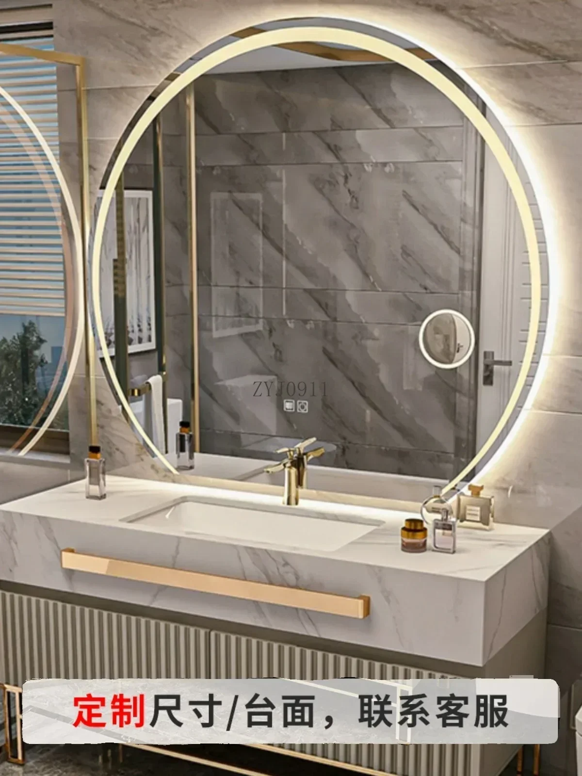 *Rock Plate Bathroom Cabinet Seamless Ceramic Basin Combination Hotel Style Modern Simple Solid Wood Floor Bathroom